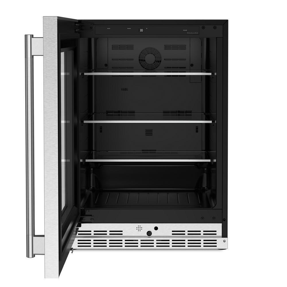 24" Undercounter Refrigerator with Glass Door and Shelves with Metallic Accents