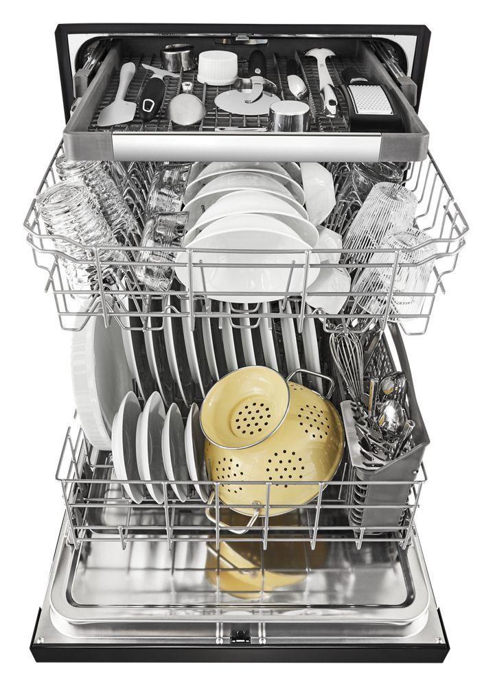 Stainless steel dishwasher with third level rack