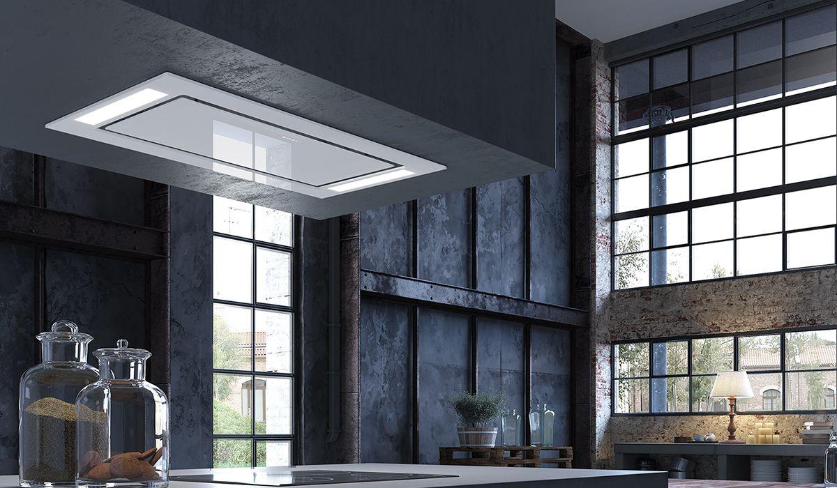 36" X 19" ceiling mount white glass island hood