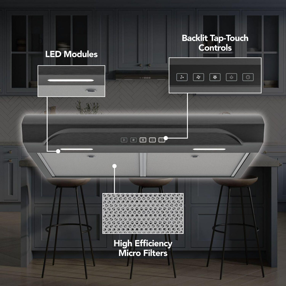 Alta 30-Inch 350 MAX Blower CFM 1.5 Sones Black Stainless Range Hood