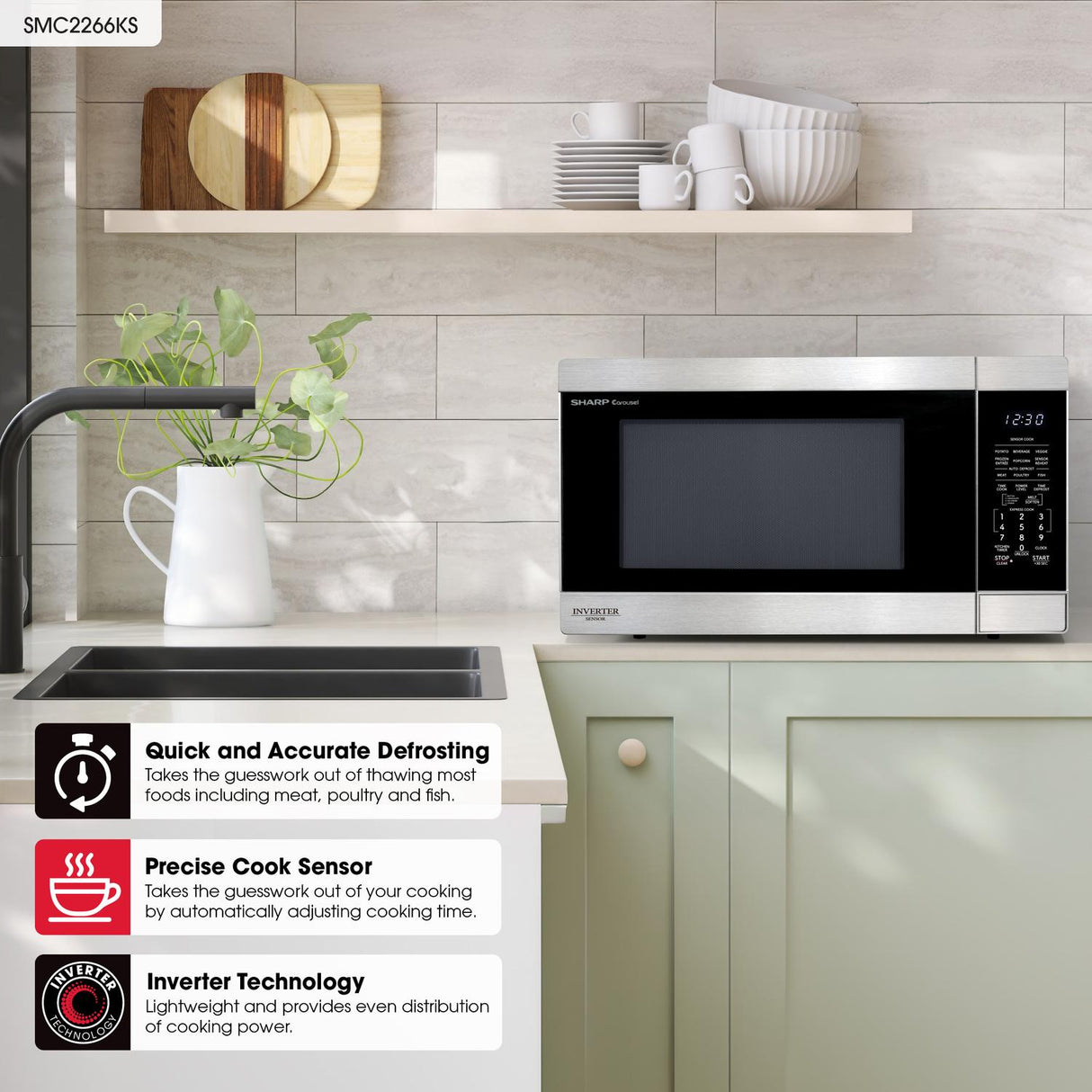 Sharp 2.2 cu. ft. 1200W Stainless Steel Countertop Microwave Oven with Inverter Technology