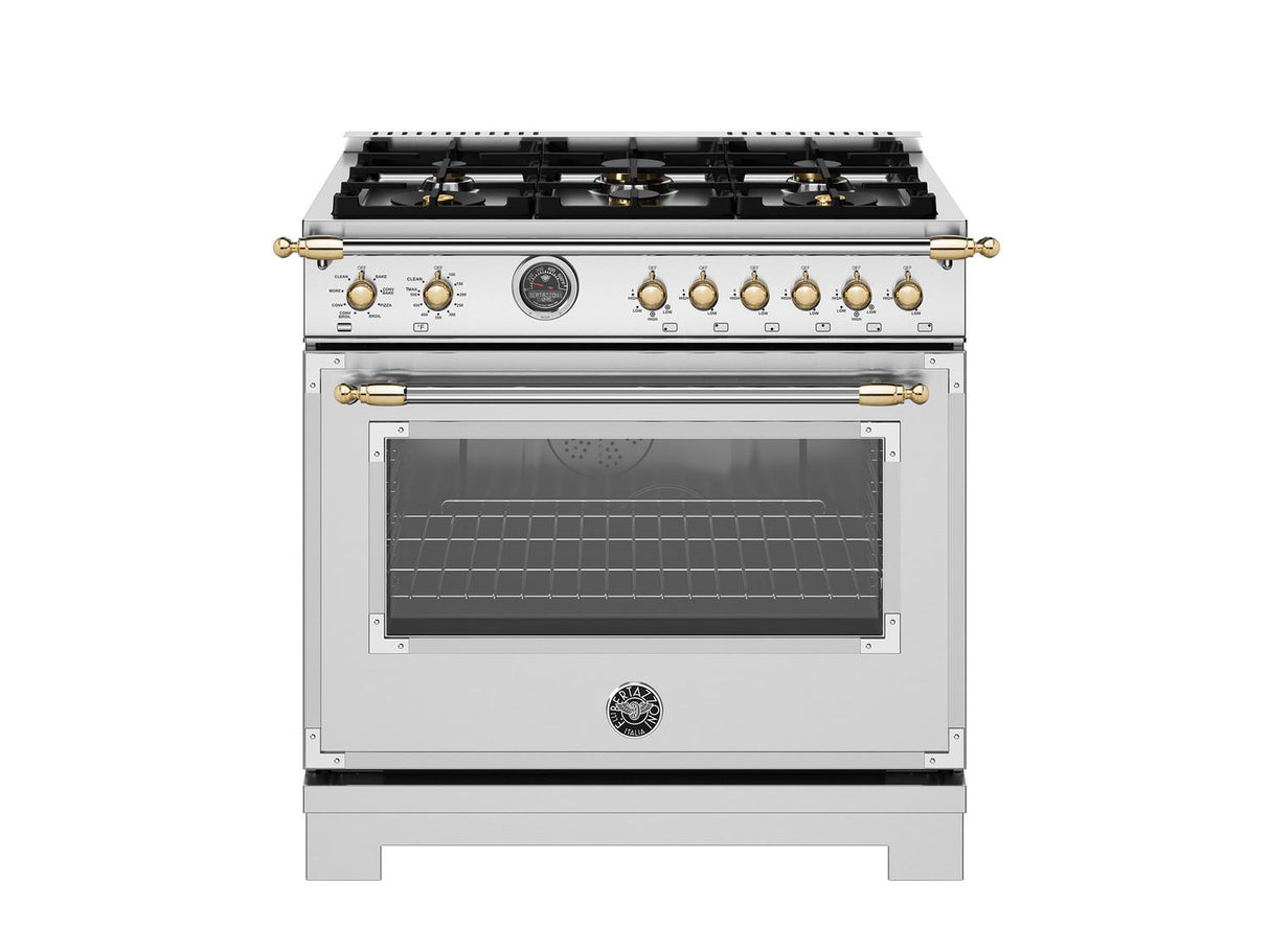 36" Heritage Series range - Electric self clean oven - 6 brass burners