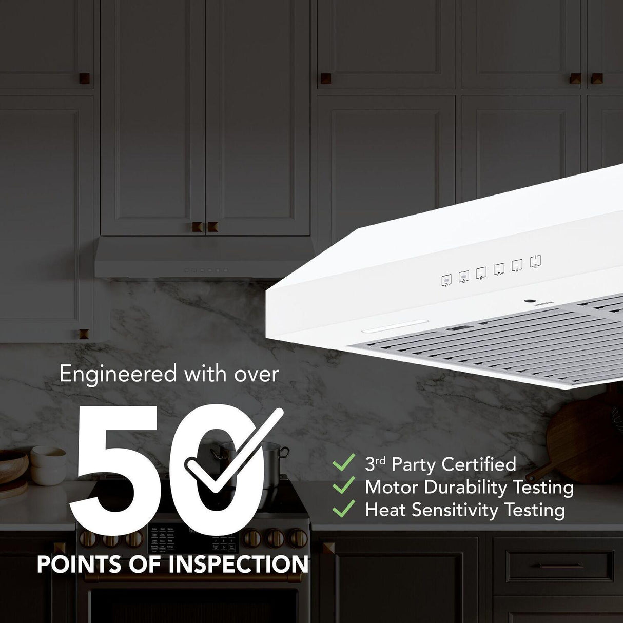 Glacier 30-Inch 490 MAX Blower CFM 1.0 Sones White Range Hood