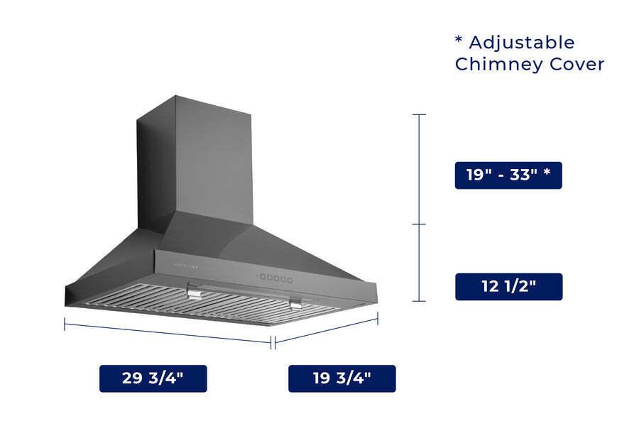 Hauslane Chef 30-in Convertible Black Stainless Steel Wall-Mounted Range Hood
