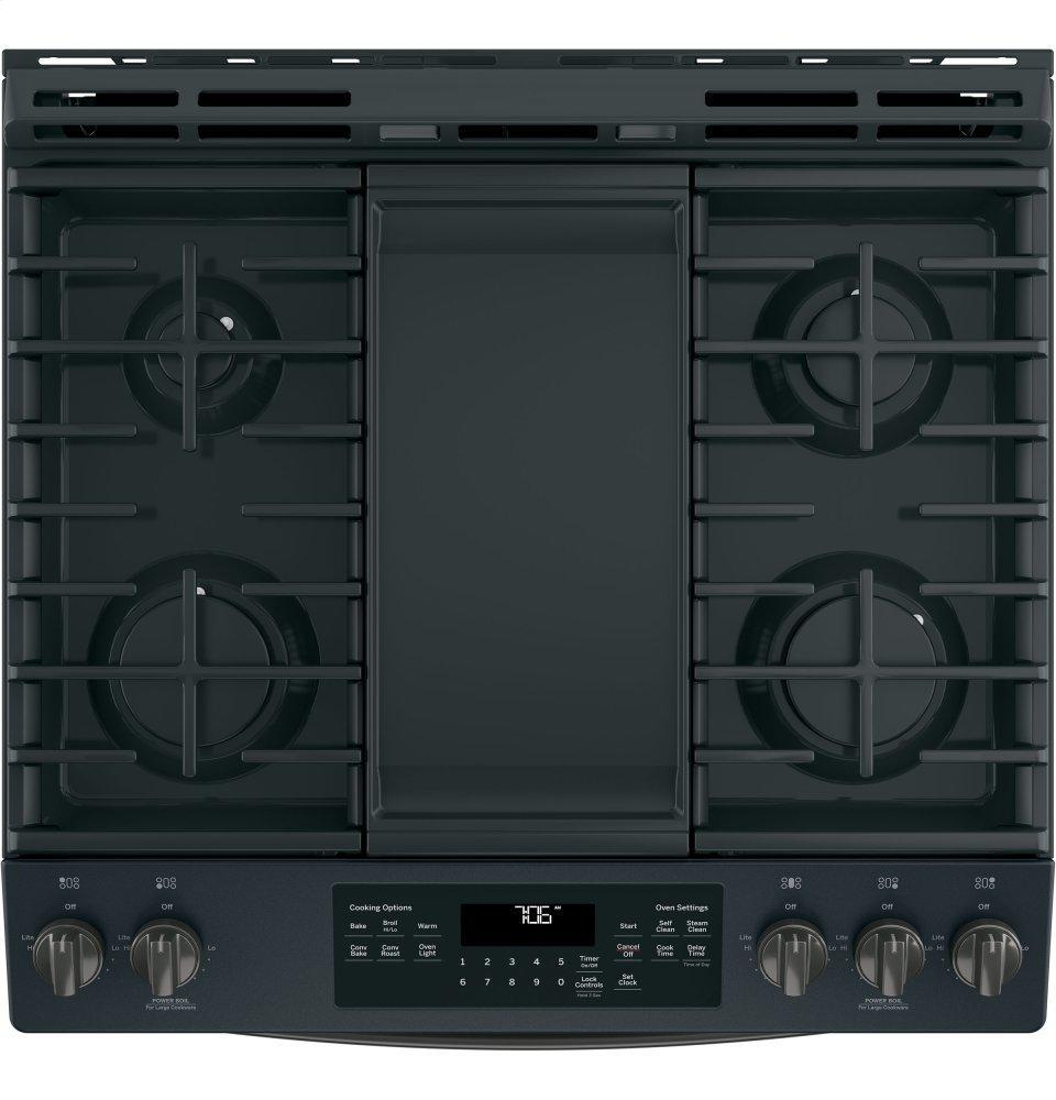 GE® 30" Slide-In Front-Control Convection Gas Range