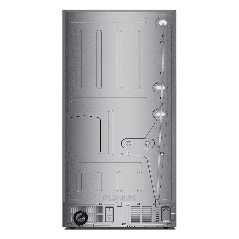 30 Cu. Ft. 36-Inch French Door Refrigerator with Exterior Water and Ice Dispenser and Wood-Look Sliding Tray in Porcelain White
