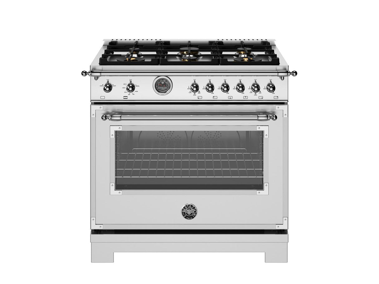 36 inch All Gas Range, 6 Brass Burners and Cast Iron Griddle Stainless Steel