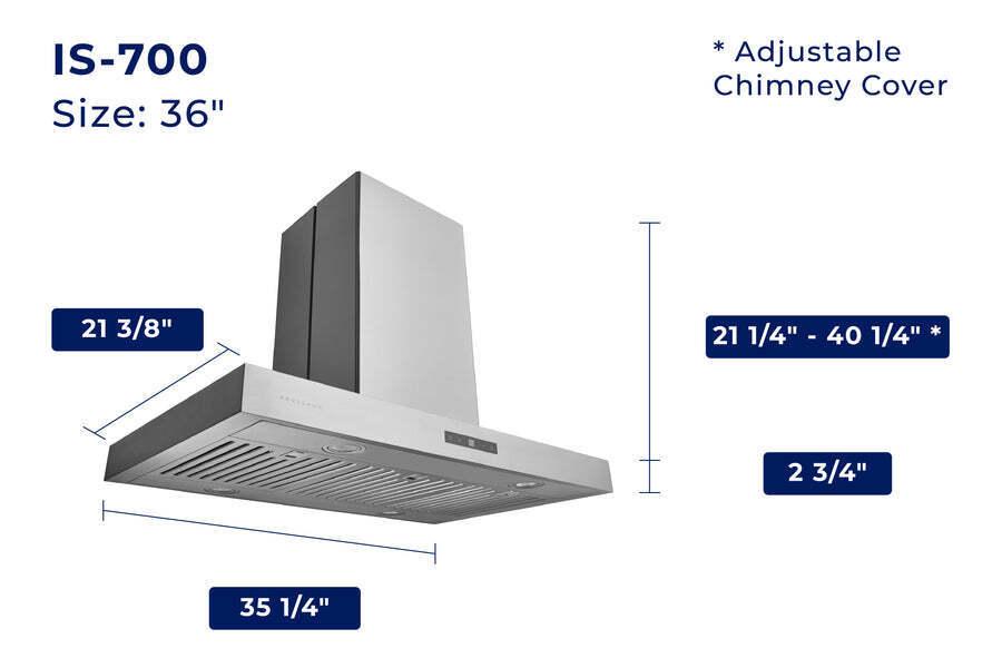 Hauslane 36 in. Convertible Island Range Hood with Dual Controls, LED, Baffle Filter in Stainless Steel