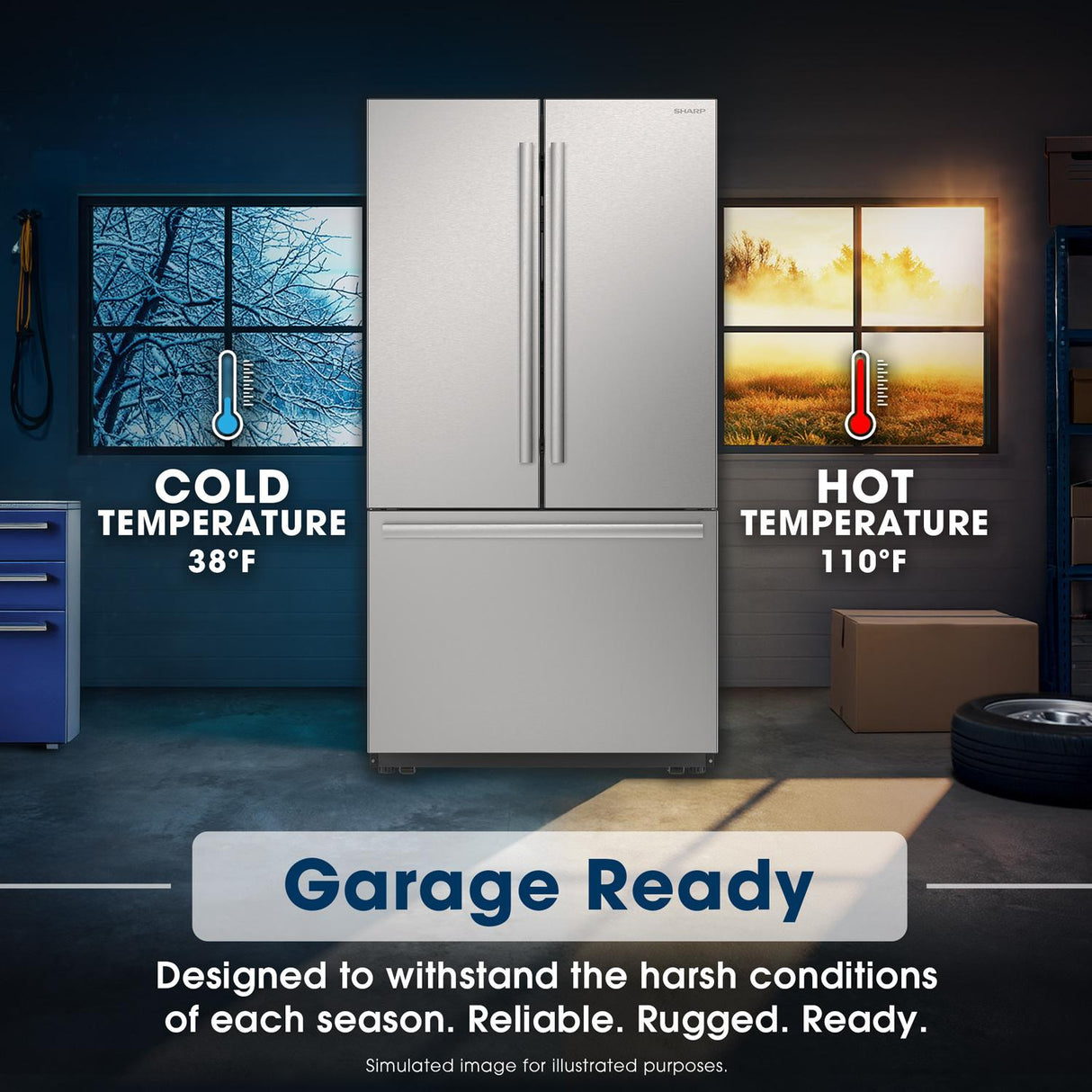Sharp 26.5 cu.ft. Counter Depth 36 in. French 3-Door Refrigerator with Internal Water Dispenser in Stainless Steel