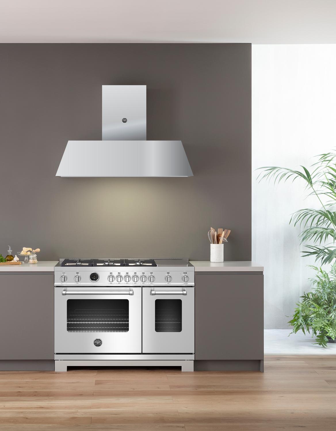 48 inch All Gas Range, 6 Brass Burner and Griddle Stainless Steel
