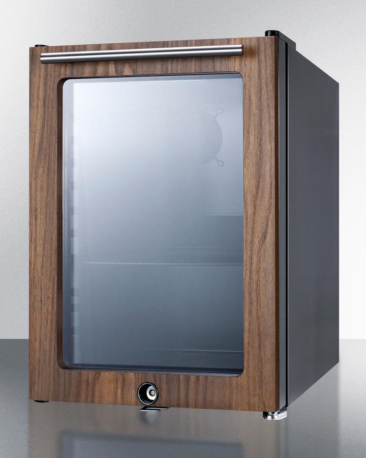 Compact Glass Door Beverage Center With Wood Trim