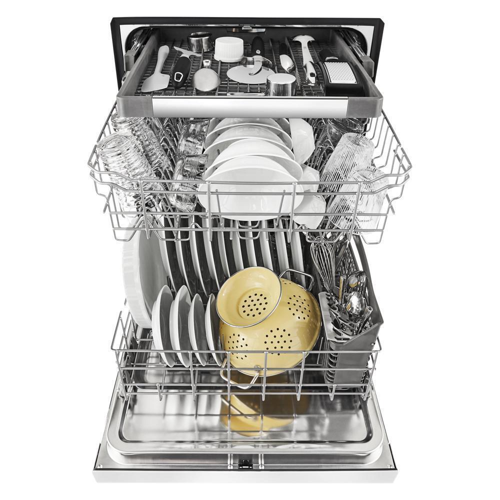 Stainless steel dishwasher with third level rack