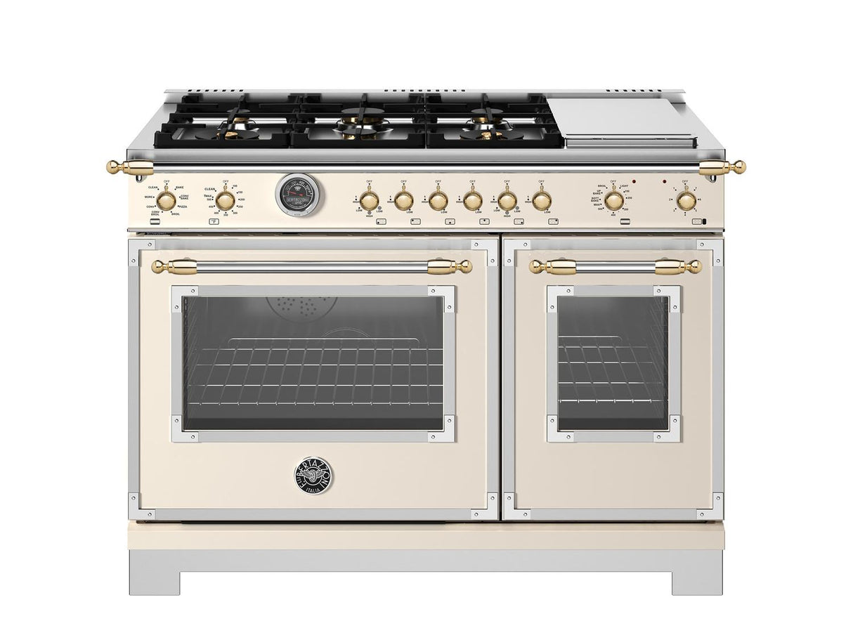 48" Heritage Series range - Electric self clean oven - 6 brass burners + griddle