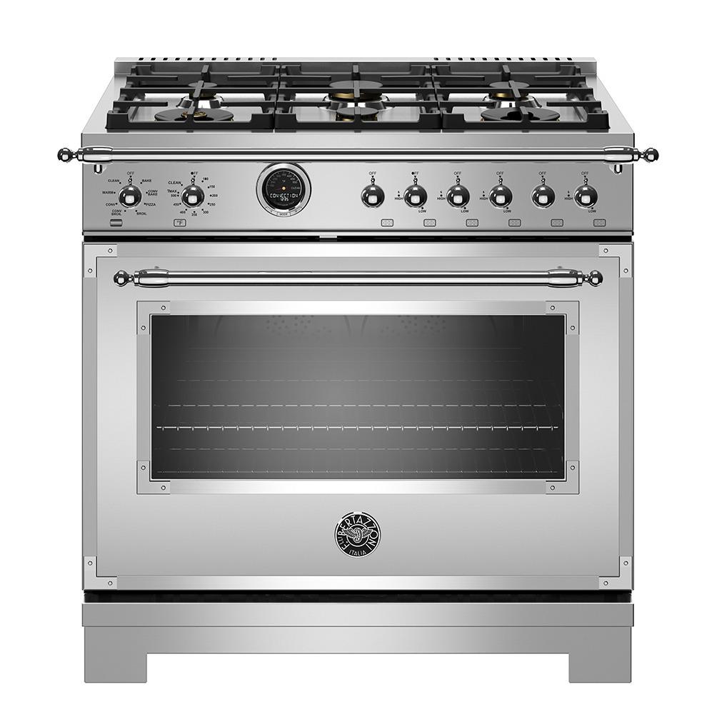 36 inch Dual Fuel Range, 6 Brass Burner, Electric Self-Clean Oven Stainless Steel
