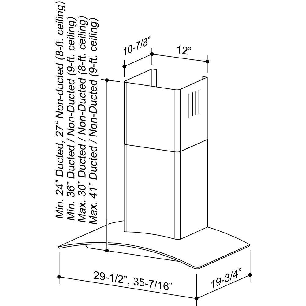 Broan® 36-Inch Arched Glass Wall Mount Chimney Range Hood w/ Light, Stainless Steel