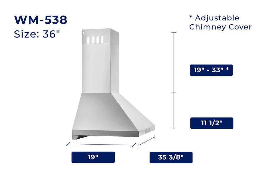 Hauslane Chef 36-in Convertible Stainless Steel Wall-Mounted Range Hood