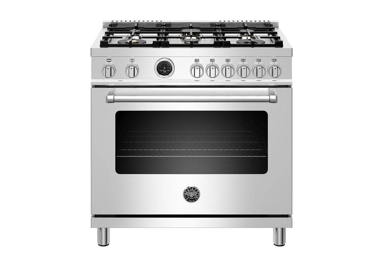 36 inch Dual Fuel Range, 6 Brass Burners, Electric Self-Clean Oven Stainless Steel