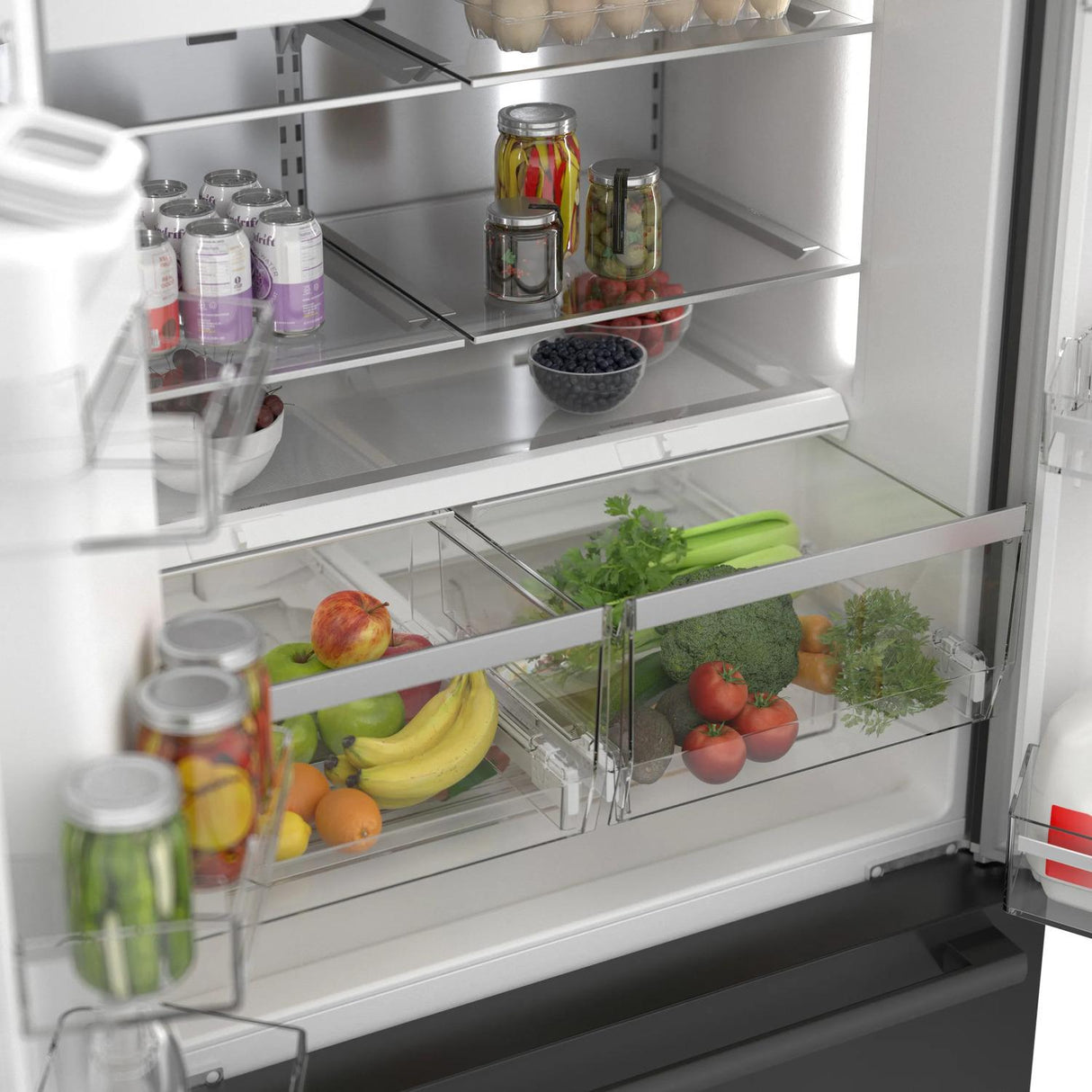 500 Series French Door Bottom Mount Refrigerator 36" Black Stainless Steel, Total No Frost