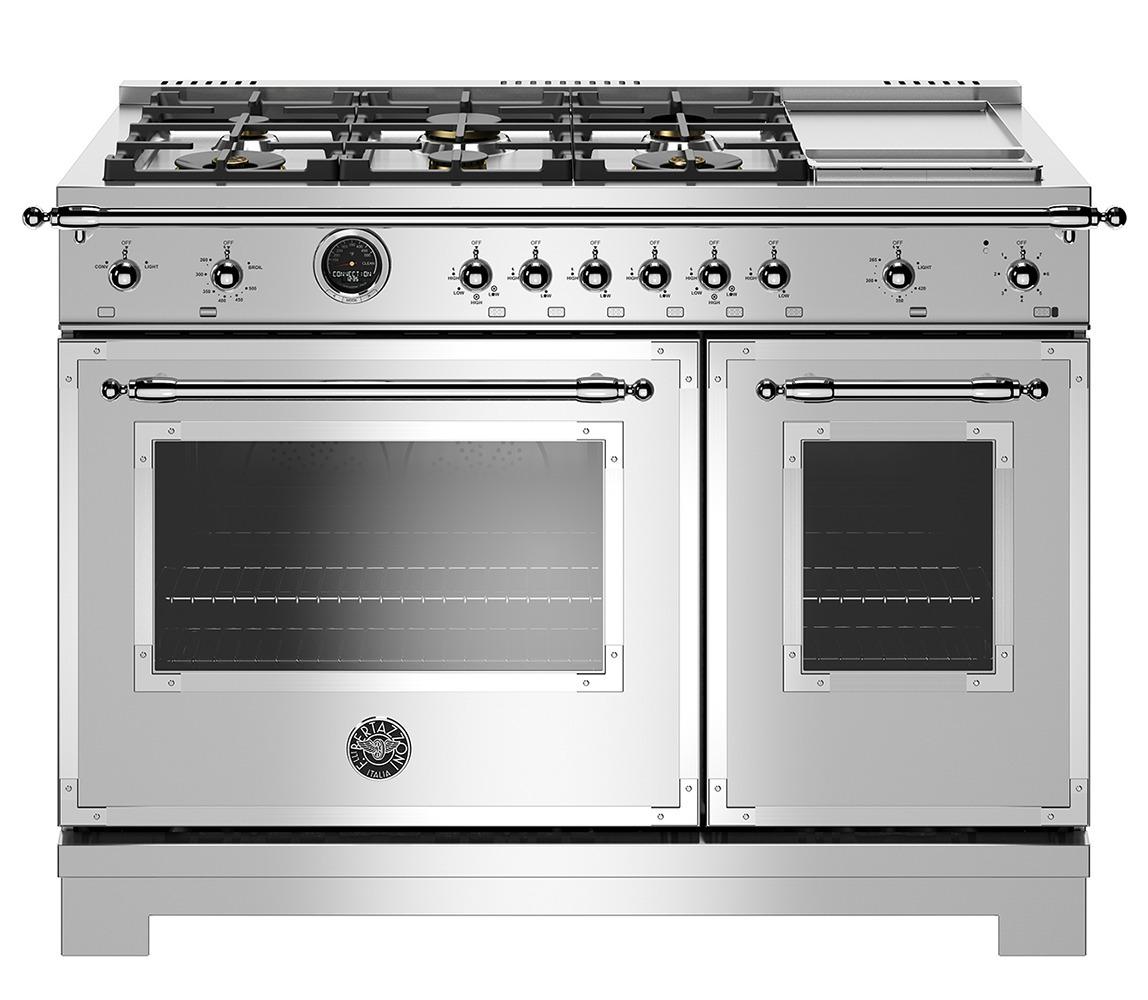 48 inch Dual Fuel Range, 6 Brass Burners and Griddle, Electric Self Clean Oven Stainless Steel