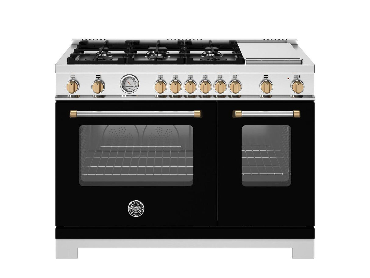 48 inch All Gas Range, 6 Burner and Griddle - Gold Accents Bianco Matt
