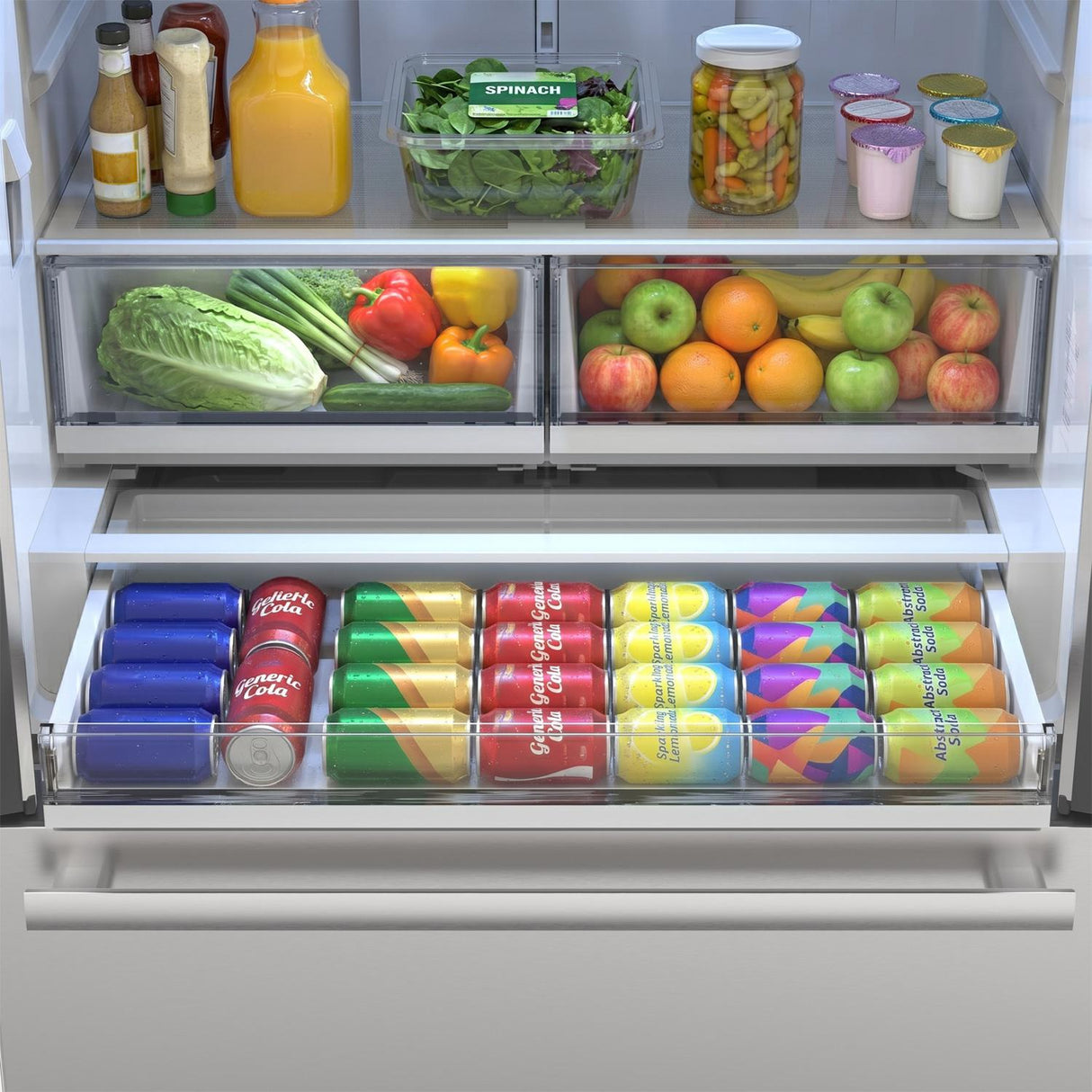 Sharp 26.5 cu.ft. Counter Depth 36 in. French 3-Door Refrigerator with Internal Water Dispenser in Stainless Steel
