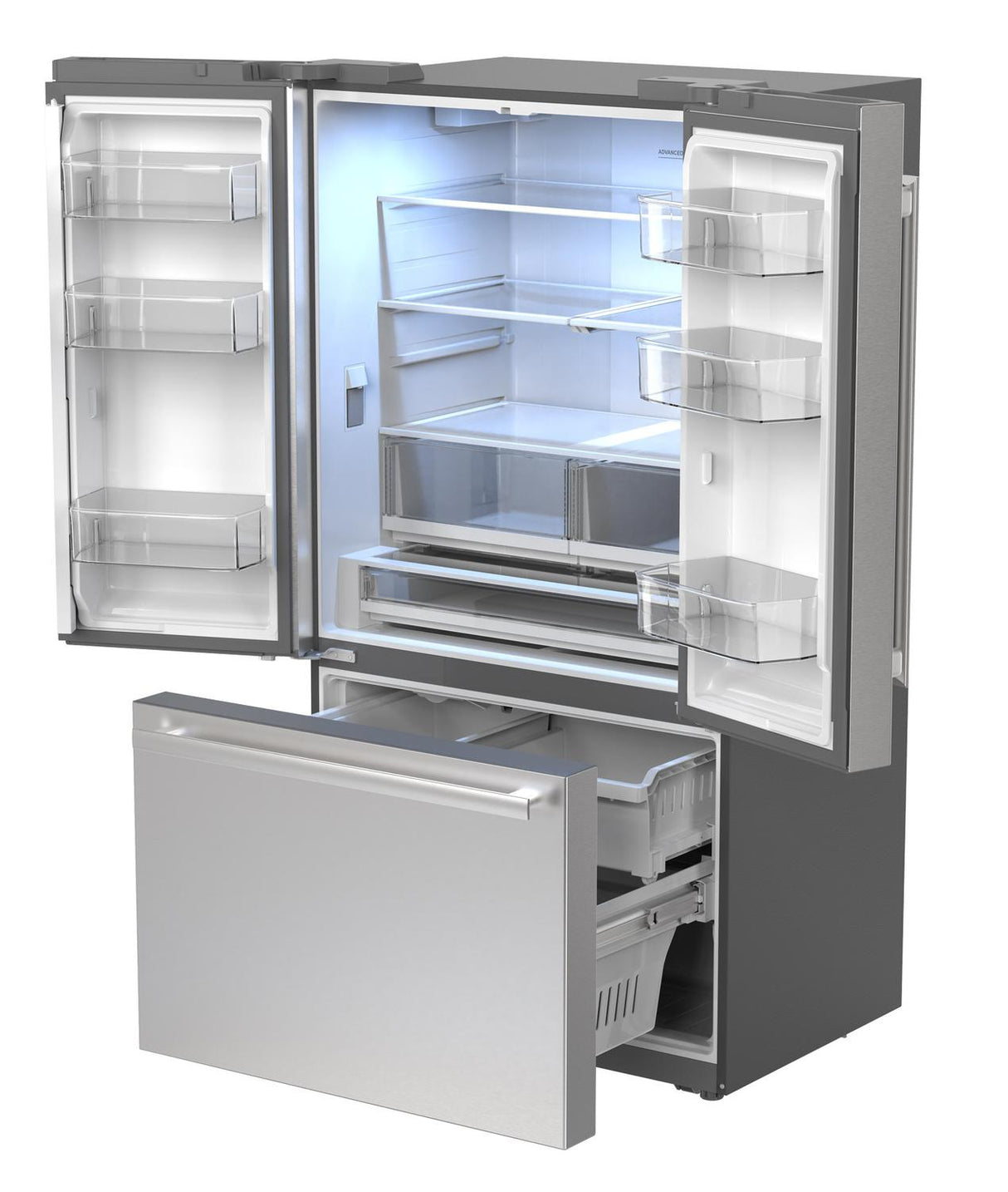 Sharp 26.5 cu.ft. Counter Depth 36 in. French 3-Door Refrigerator with Internal Water Dispenser in Stainless Steel