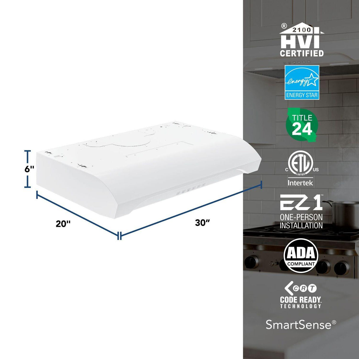 Alta 30-Inch 490 MAX Blower CFM 1.0 Sones White Range Hood