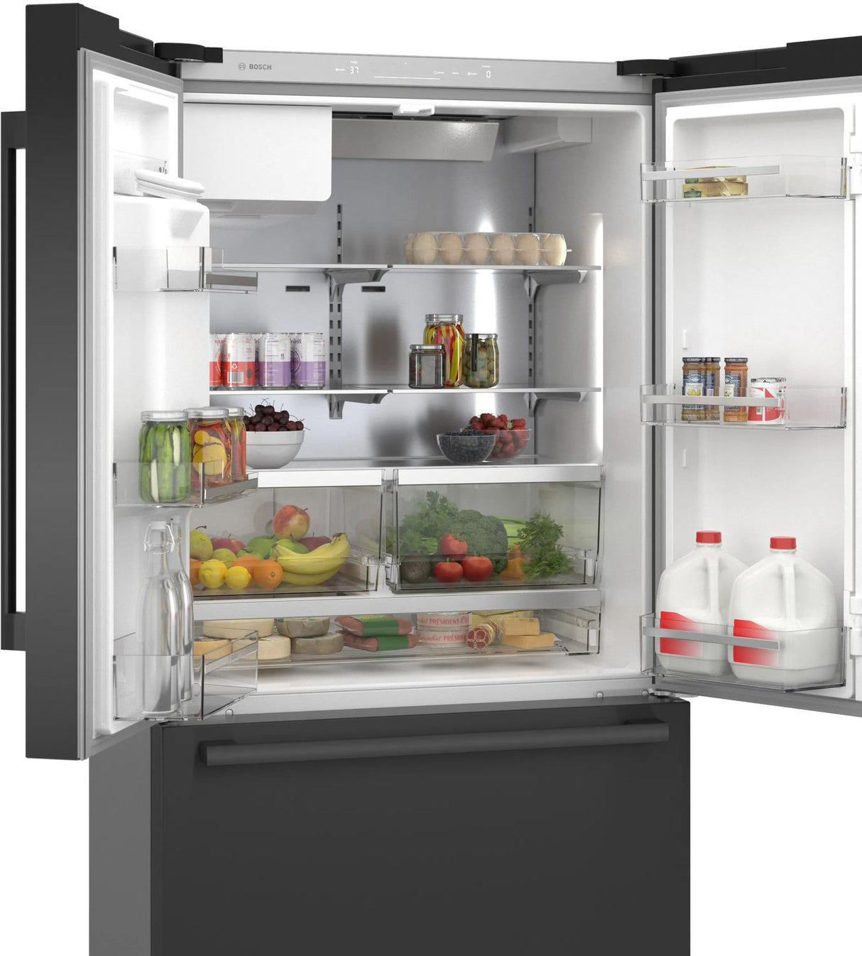 500 Series French Door Bottom Mount Refrigerator 36" Black Stainless Steel, Total No Frost