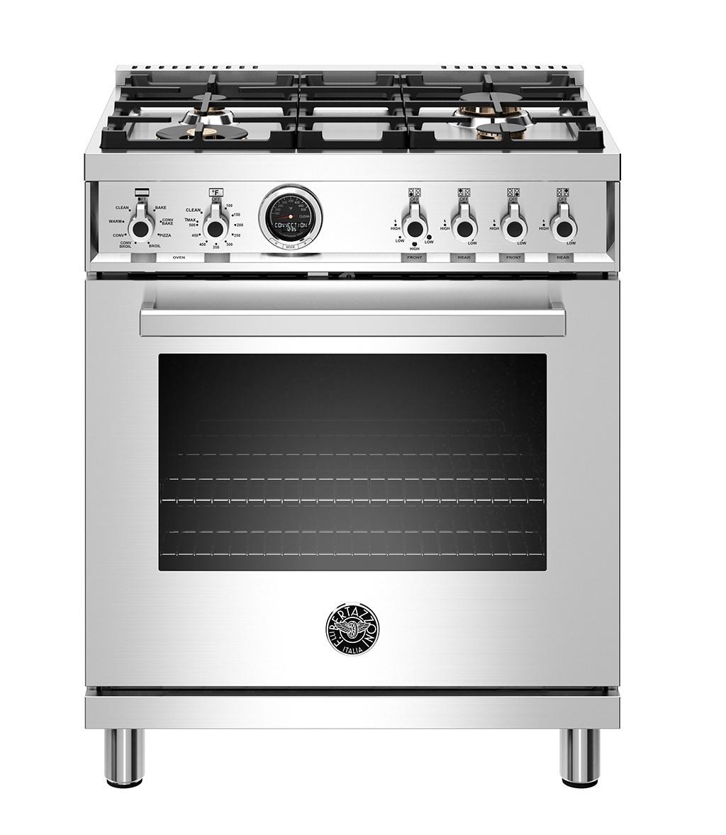 30 inch Dual Fuel Range, 4 Brass Burner, Electric Self-Clean Oven Stainless Steel