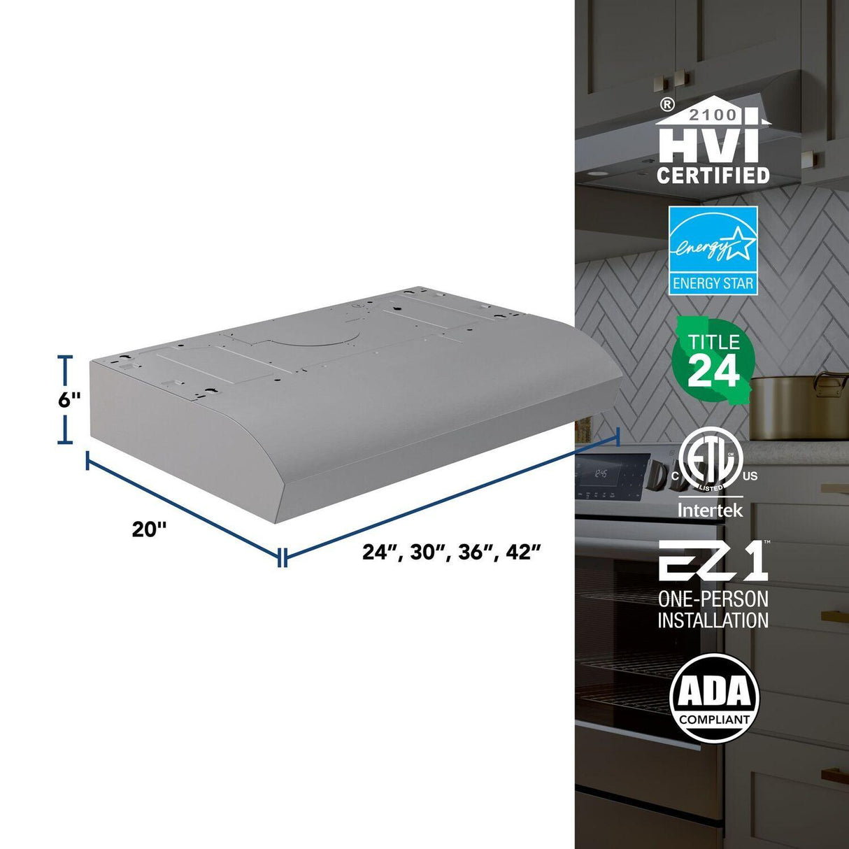 Mantra 36-Inch 350 MAX Blower CFM 1.5 Sones Stainless Steel Range Hood