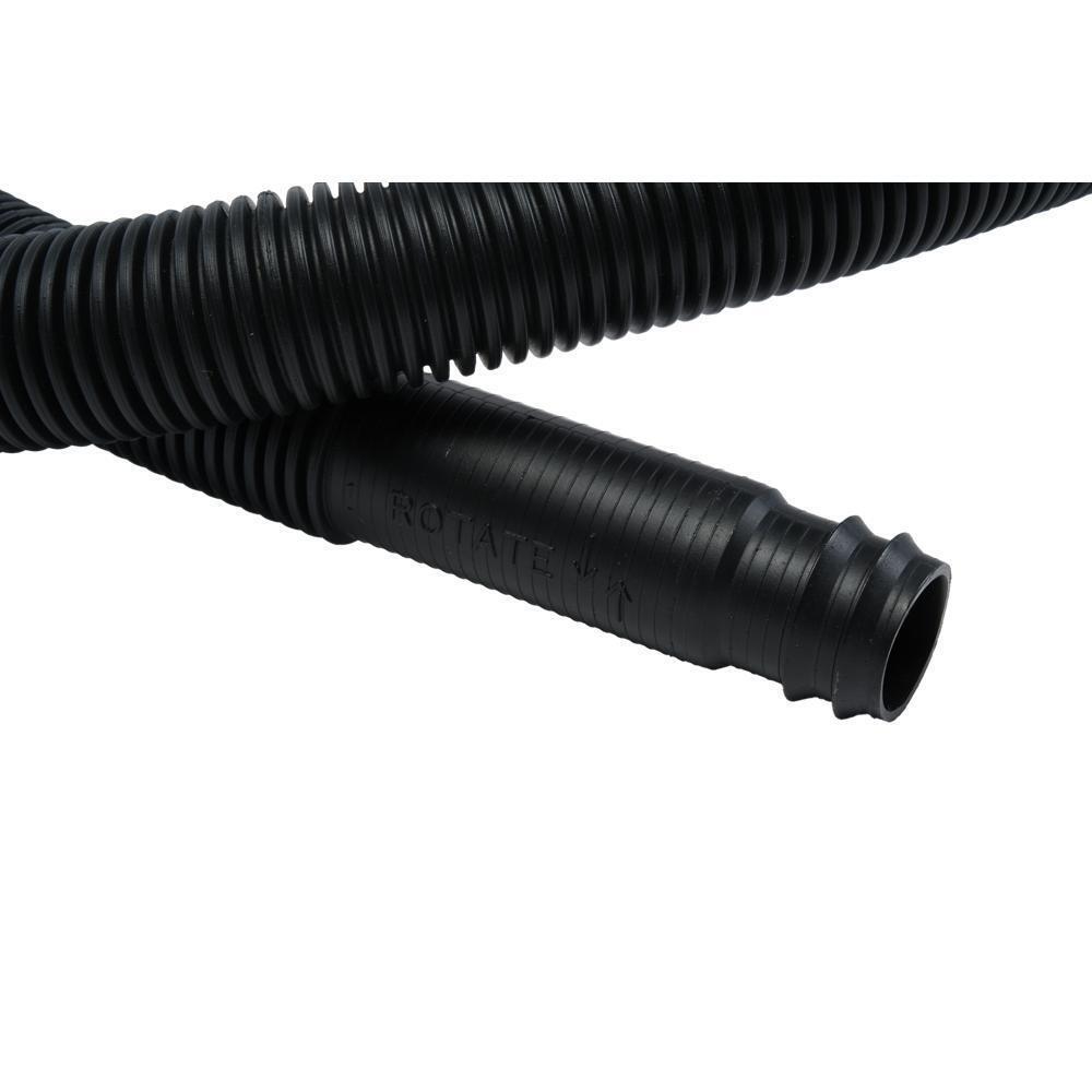 8' Black washer drain hose with molded and straight plastic fittings, U-shape rubber nozzle, and spring clamp - 1 pack