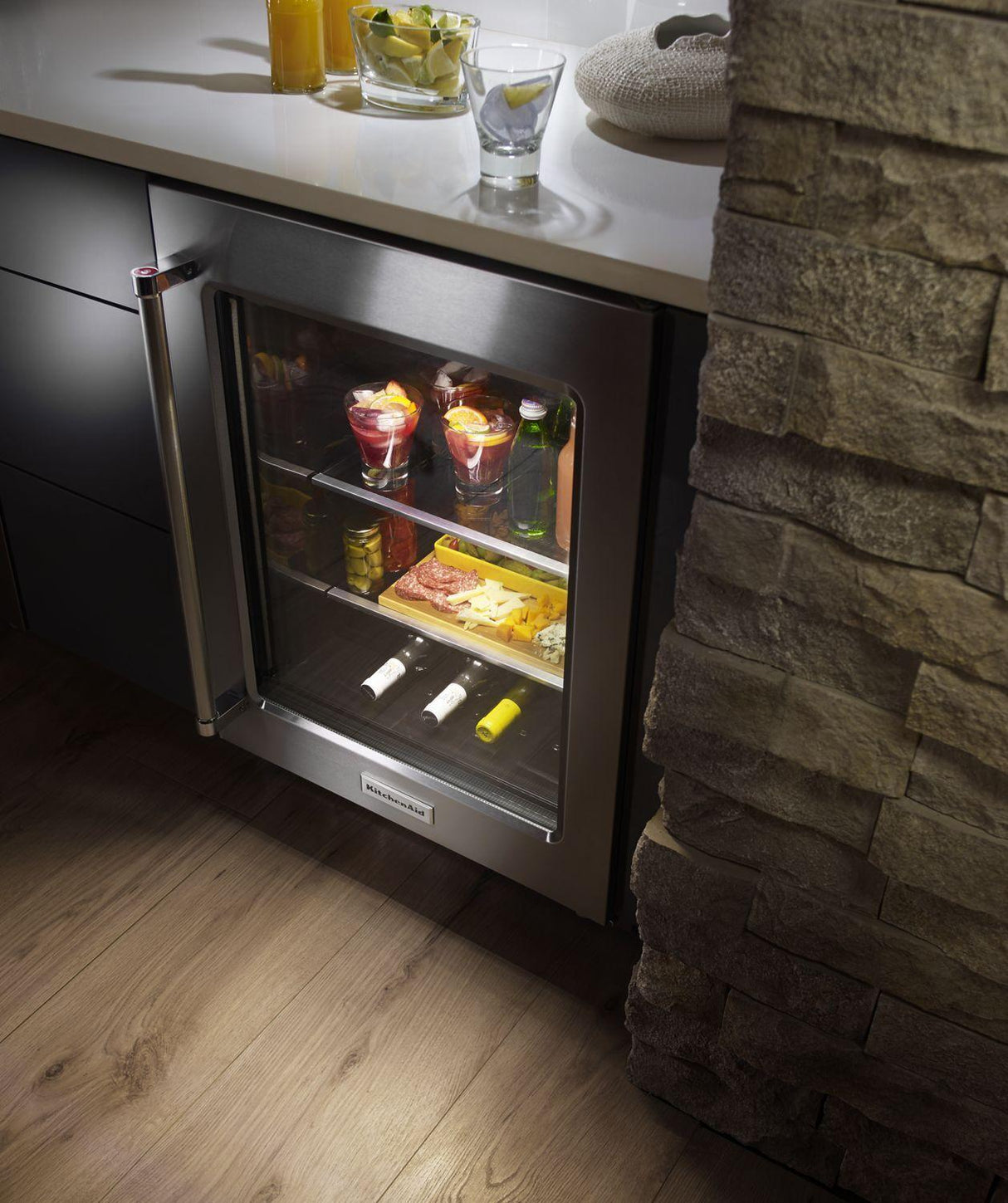 24" Undercounter Refrigerator with Glass Door and Metal Trim Shelves Stainless Steel
