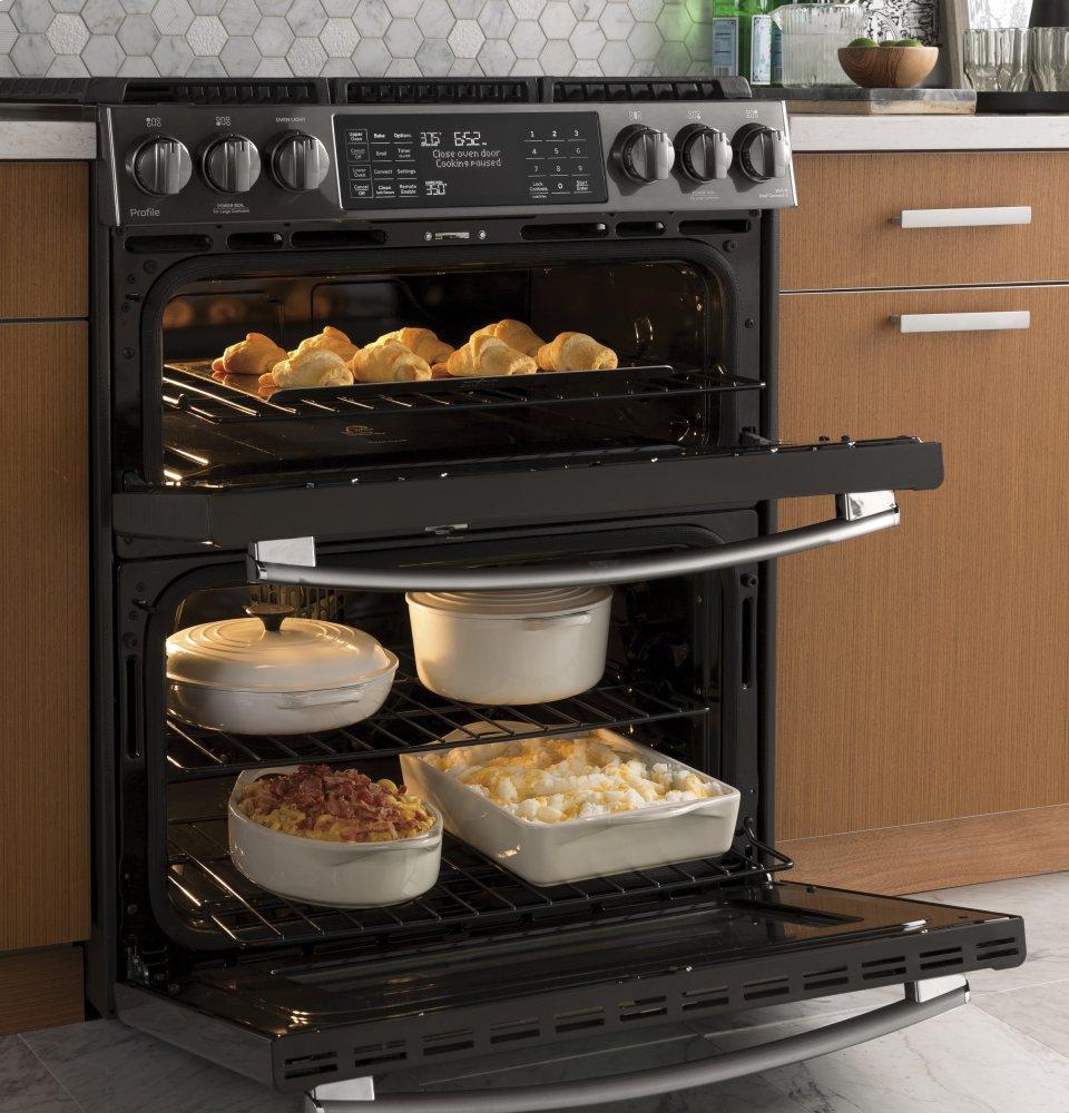 GE Profile™ 30" Smart Slide-In Front-Control Gas Double Oven Convection Range