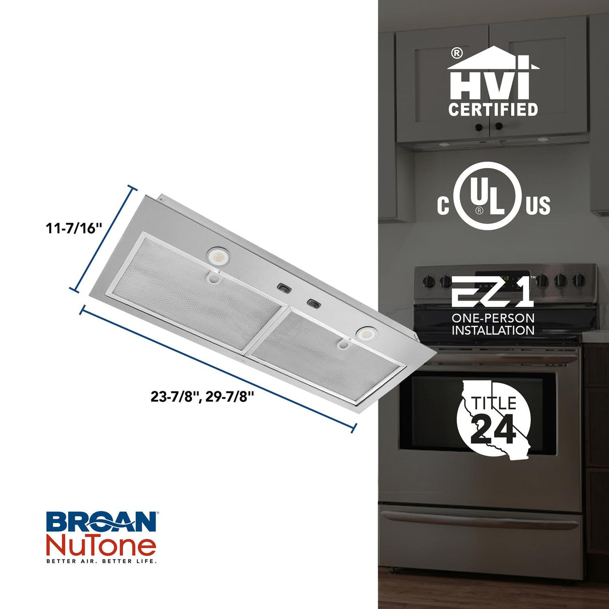 Broan® 24-Inch Built-In Power Pack Insert w/ Easy Install System, 300 Max Blower CFM, Stainless Steel