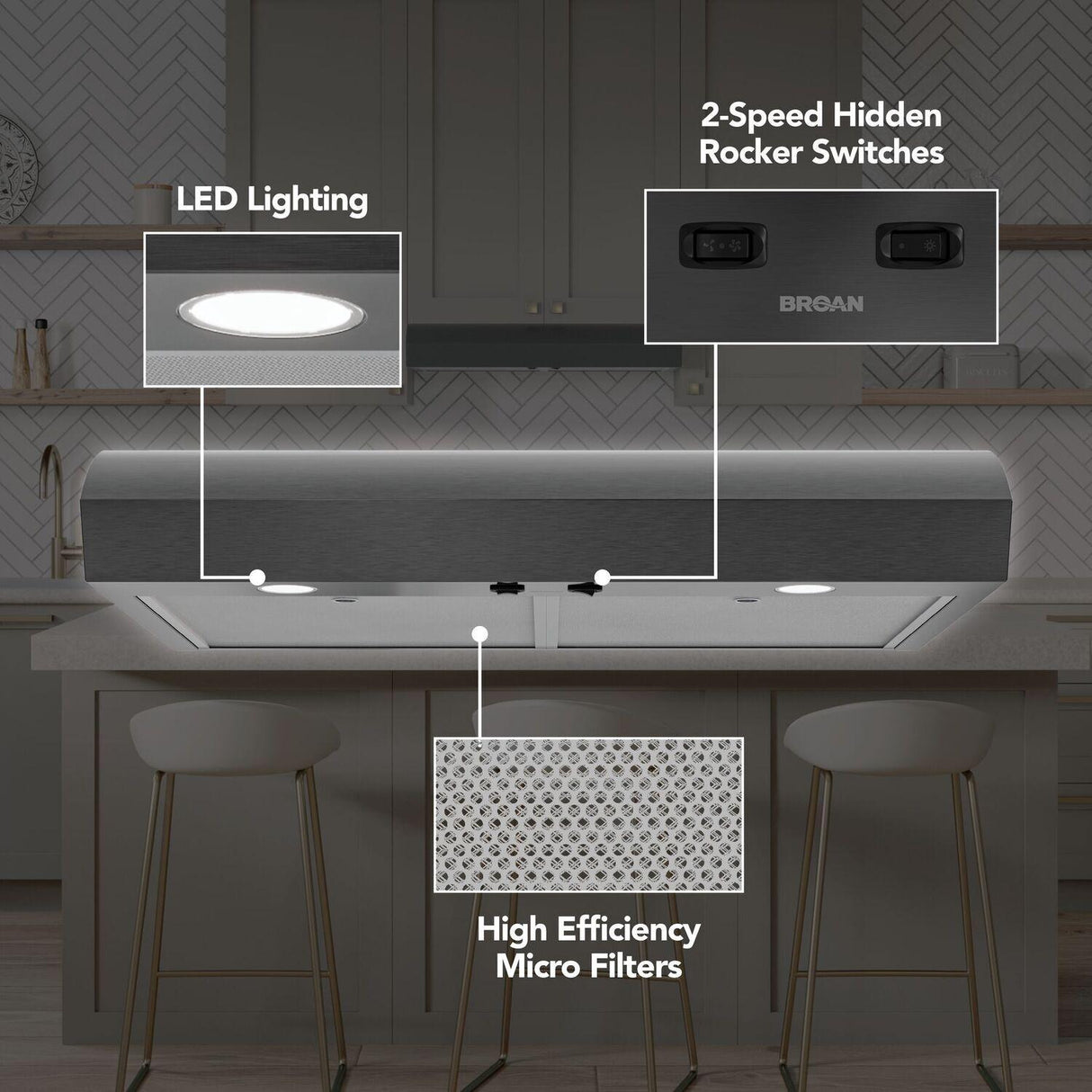 Broan-NuTone 30-Inch Under Cabinet Range Hood, ENERGY STAR, 350 Max Blower CFM, Black Stainless Steel