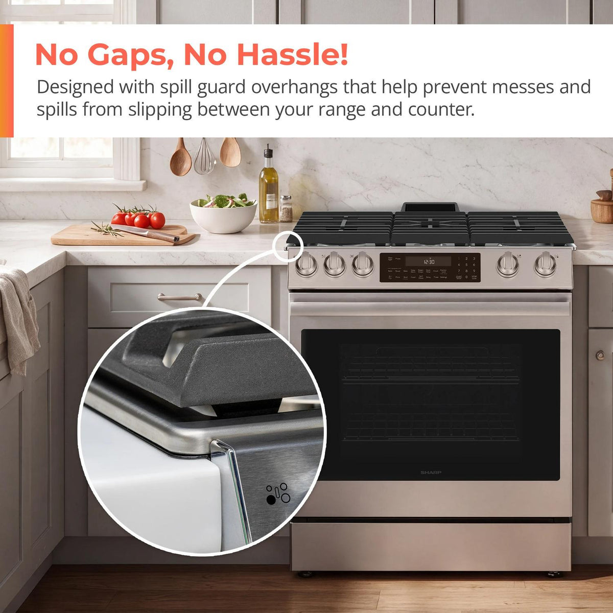 30 in. 5 Burner 6.1 cu. ft. Slide-in Gas Range with True European Convection