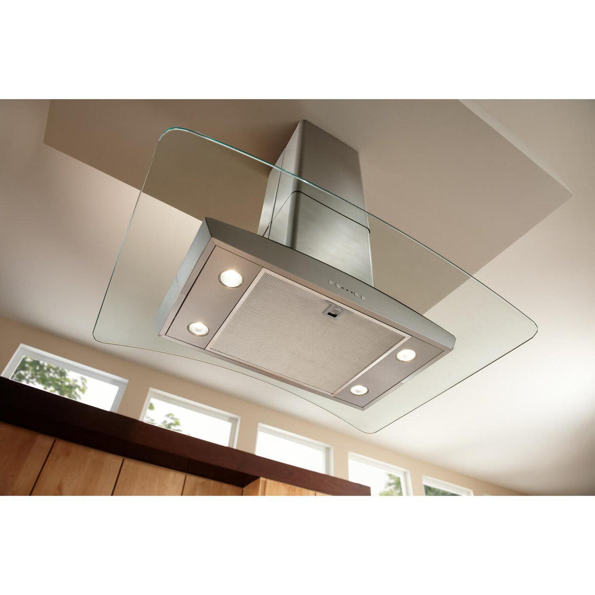 DISCONTINUEDBroan® Elite 35-3/8-Inch x 25-5/8-Inch Convertible Curved Glass Canopy Island Range Hood, 520 Max Blower CFM