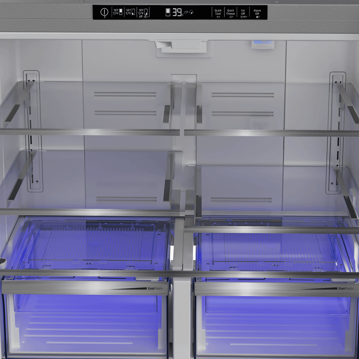 36" French Four-Door Stainless Steel Refrigerator with auto Ice Maker, Water Dispenser