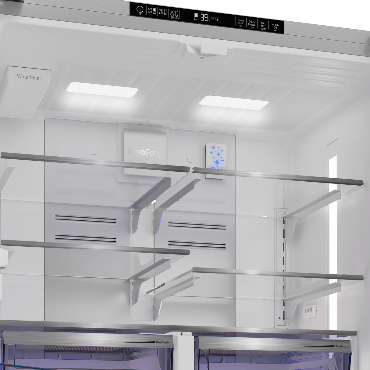 36" French Four-Door Stainless Steel Refrigerator with auto Ice Maker, Water Dispenser