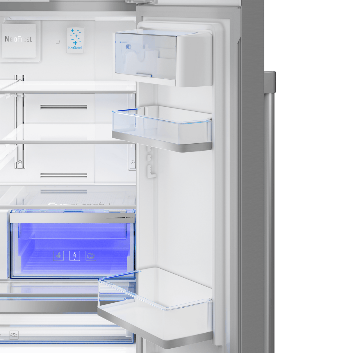 36" French Three-Door Stainless Steel Refrigerator with Auto Ice Maker, Water Dispenser