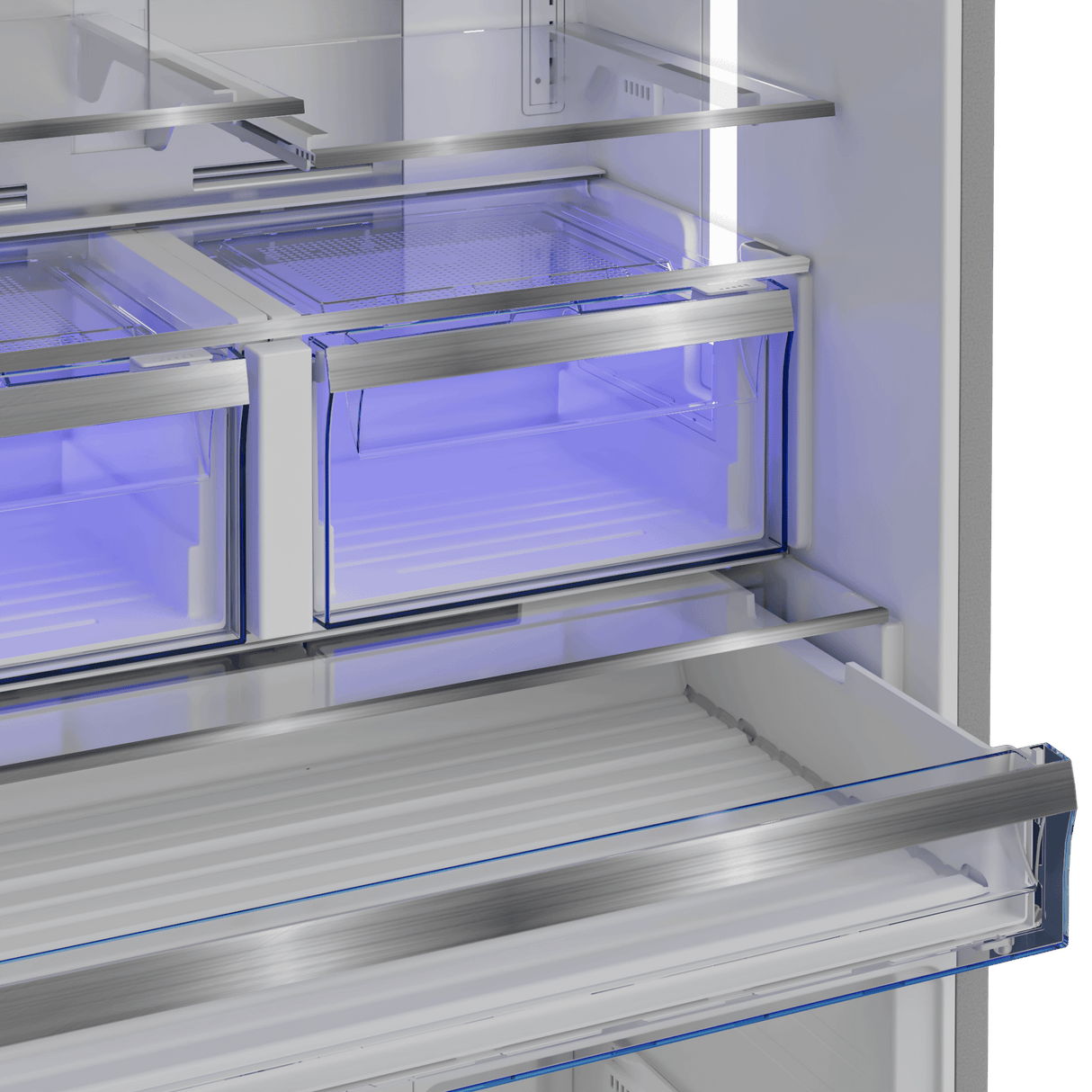 36" French Four-Door Stainless Steel Refrigerator with auto Ice Maker, Water Dispenser