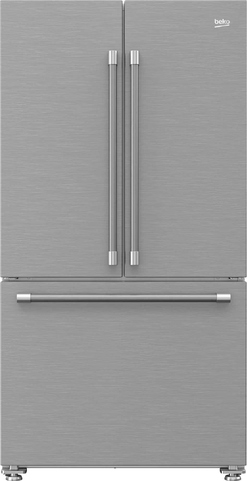 36" French Three-Door Stainless Steel Refrigerator with Auto Ice Maker, Water Dispenser