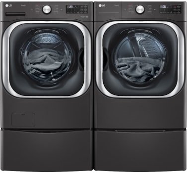 Ultimate 29 Inch Laundry Suite Bundle - Washer, Electric Dryer & Laundry Pedestal in Black Steel