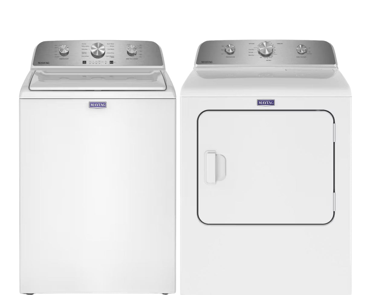 Maytag Top Load Washer and Electric Wrinkle Prevent Dryer Bundle in White