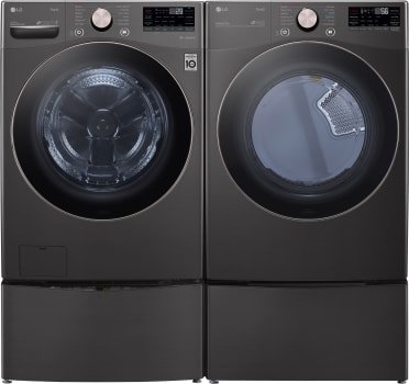 Black Steel Front Load Washer, Electric Dryer and Pedestal Bundle
