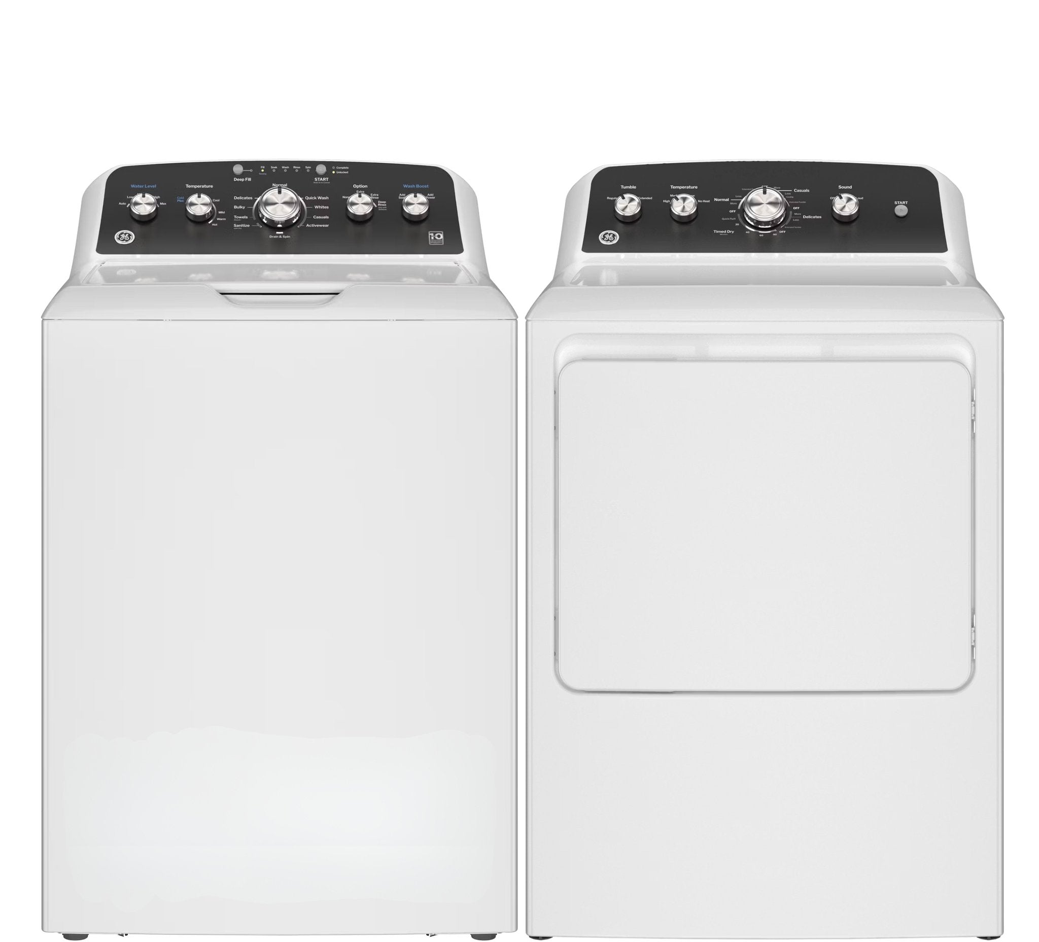 GE Top Load Washer and Gas Dryer in White