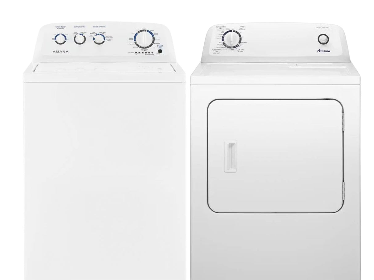 Amana Side-by-Side Top Load Washer & Electric Dryer Laundry Pair in White