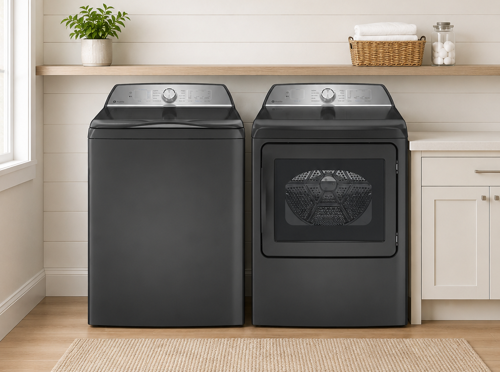 GE Profile™ Top Load Laundry Bundle with Sanitize Cycle and FlexDispense™ in Diamond Gray