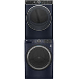 GE Appliances Sapphire Blue Front Load Washer & Gas Dryer Side-by-Side Set with Stacking Kit
