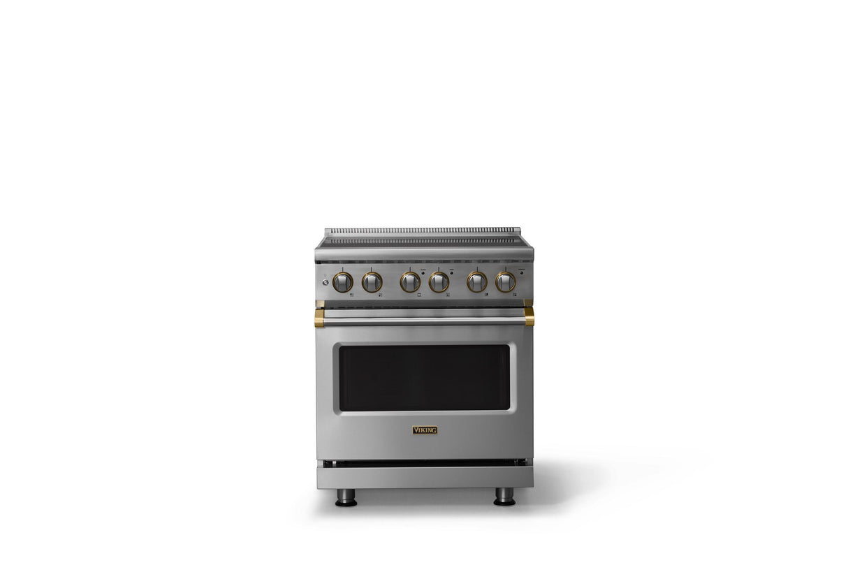 30"W. Electric Range (Finish: Stainless Steel, Trim: Brushed Brass)